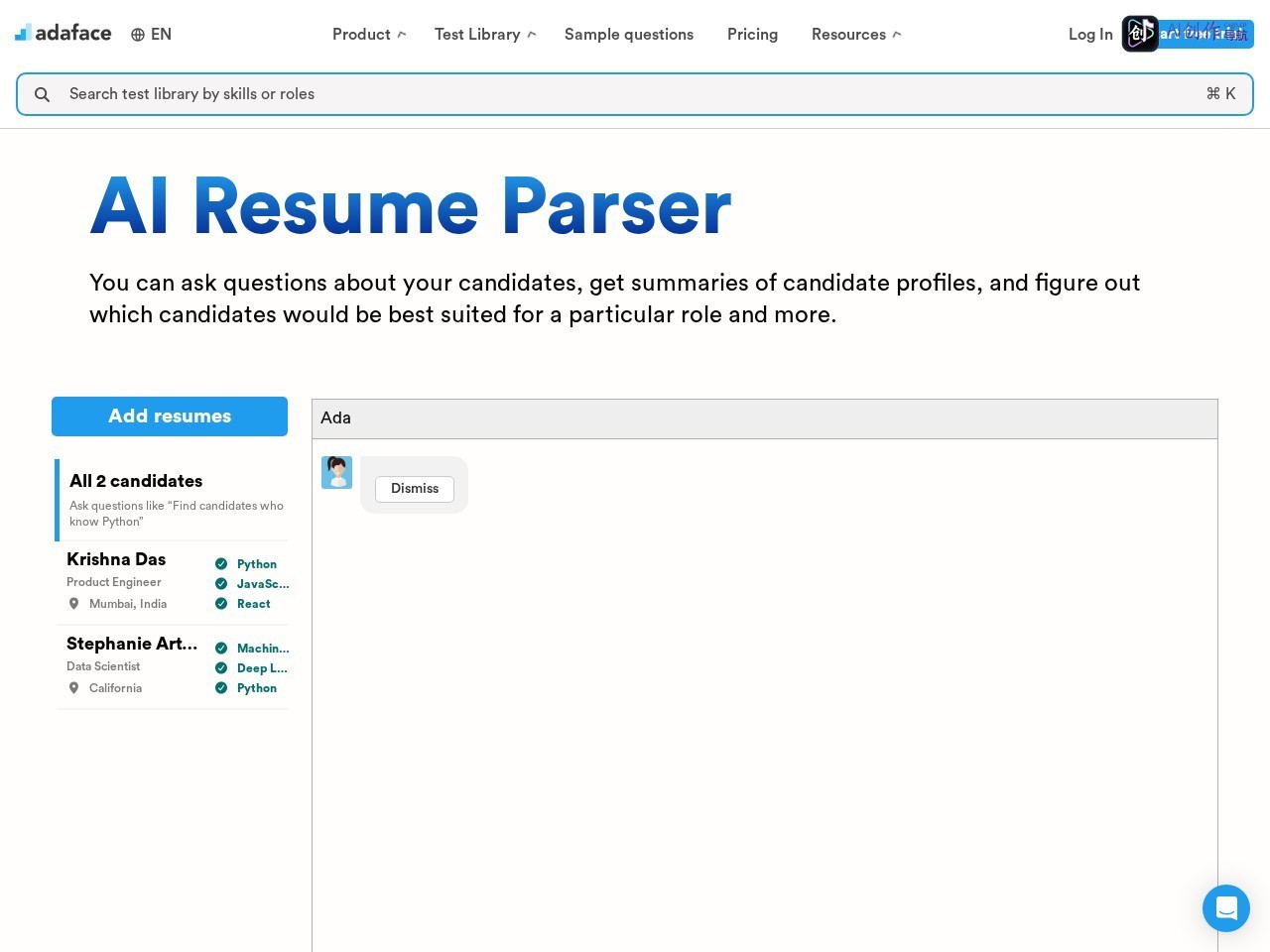 AI Resume Parser 网站截图