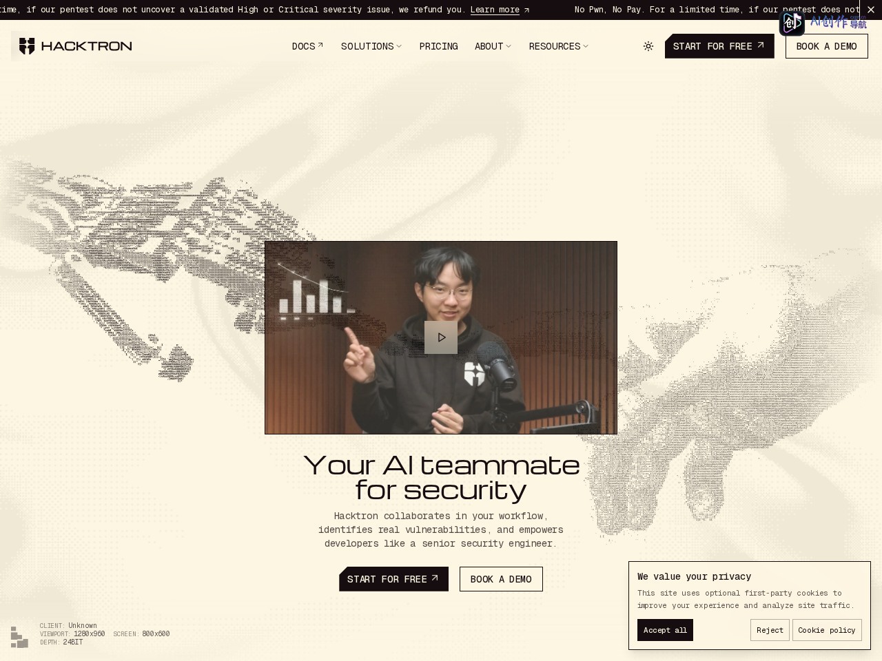 Hacktron AI 网站截图