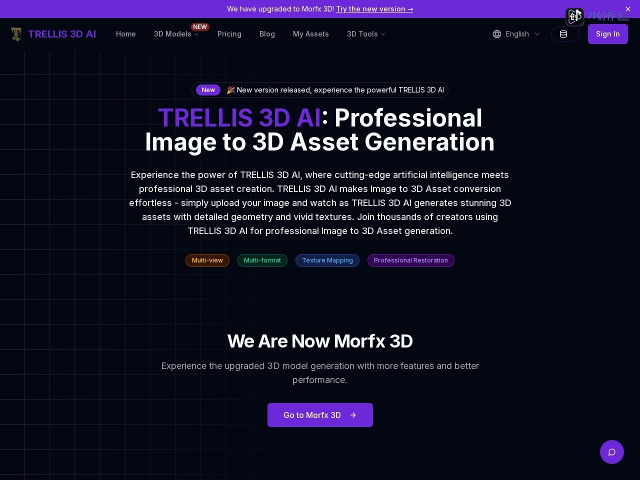 TRELLIS 3D AI 网站截图