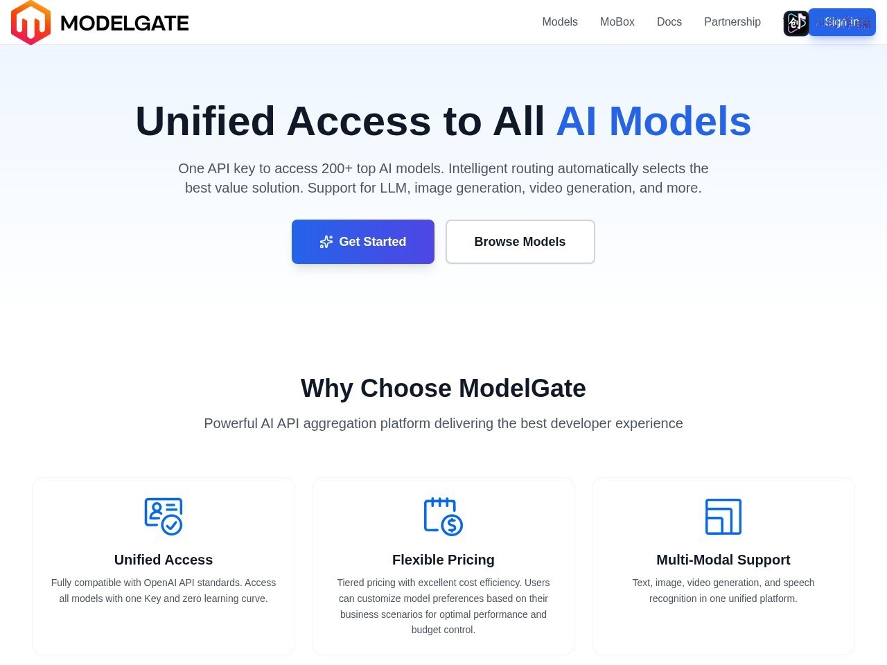 ModelGate 网站截图