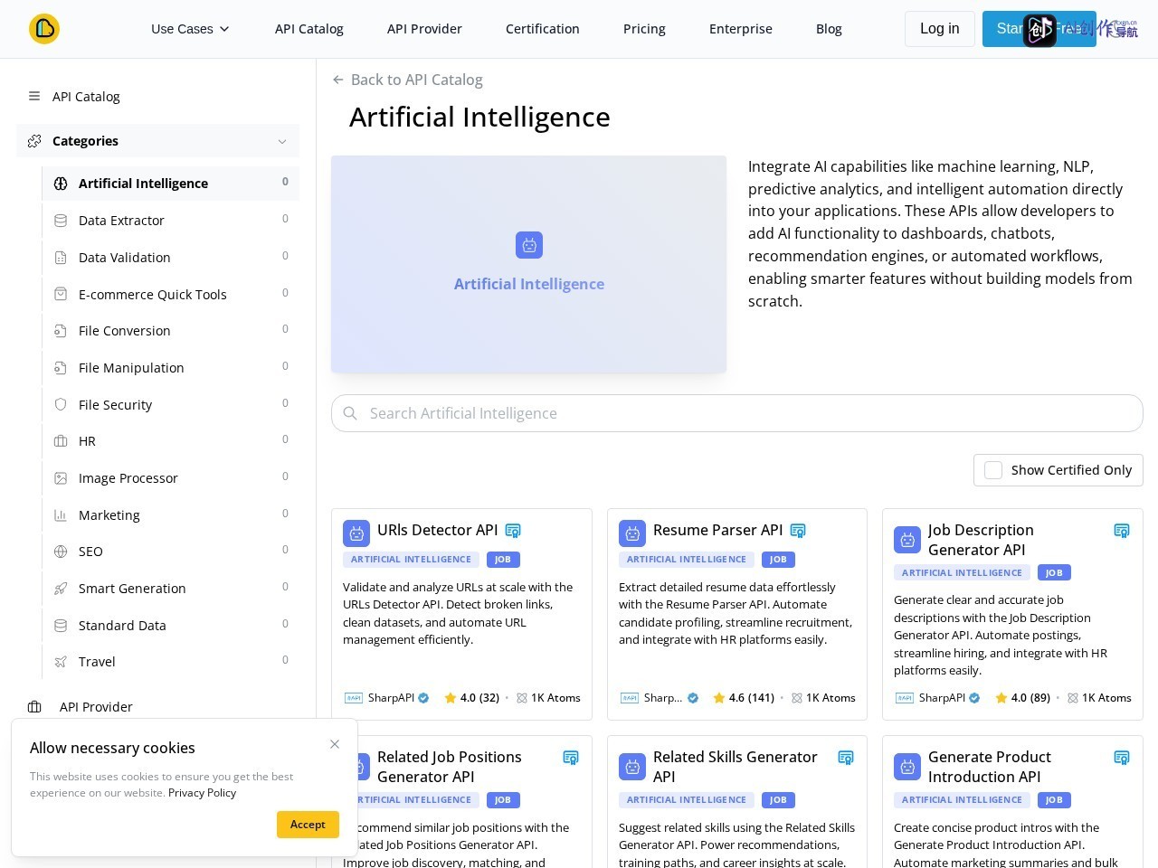 ApyHub AI API目录 网站截图