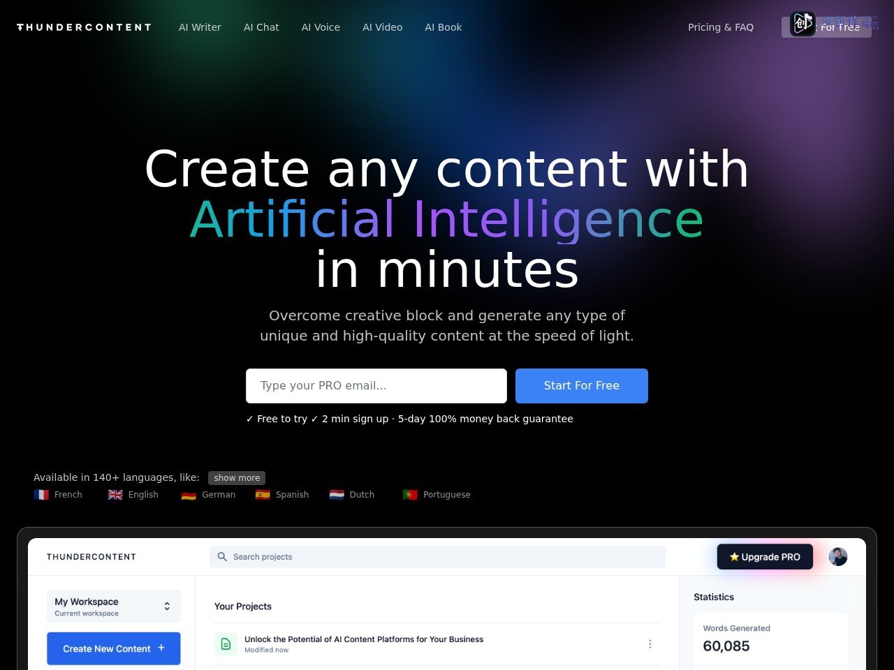 Thundercontent 网站截图