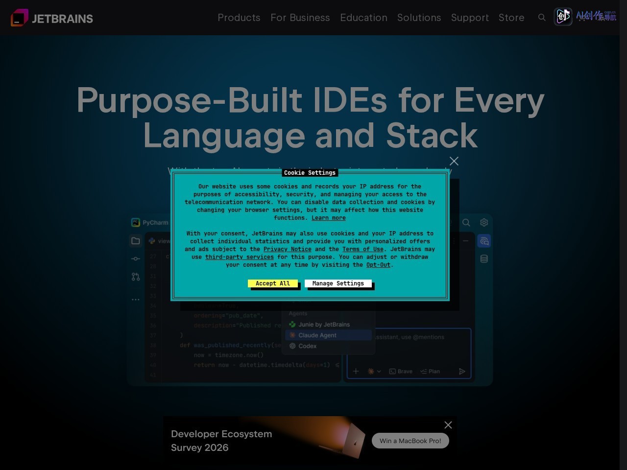 JetBrains 网站截图