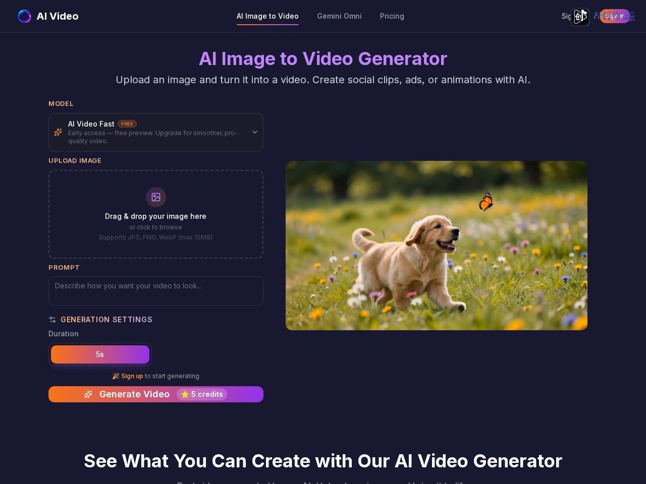 Image to Video AI 网站截图