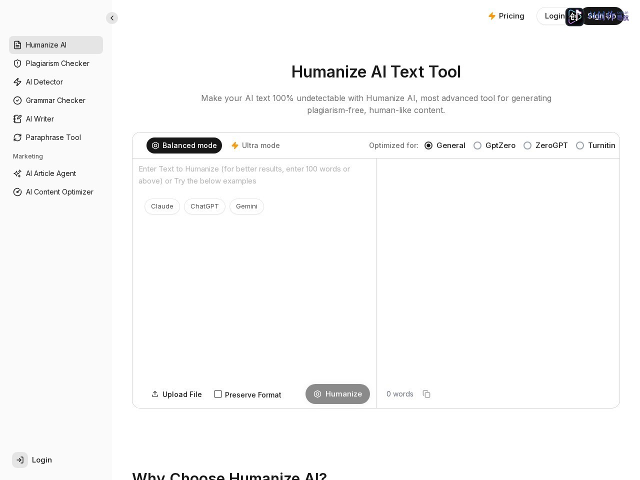 Humanize AI 网站截图