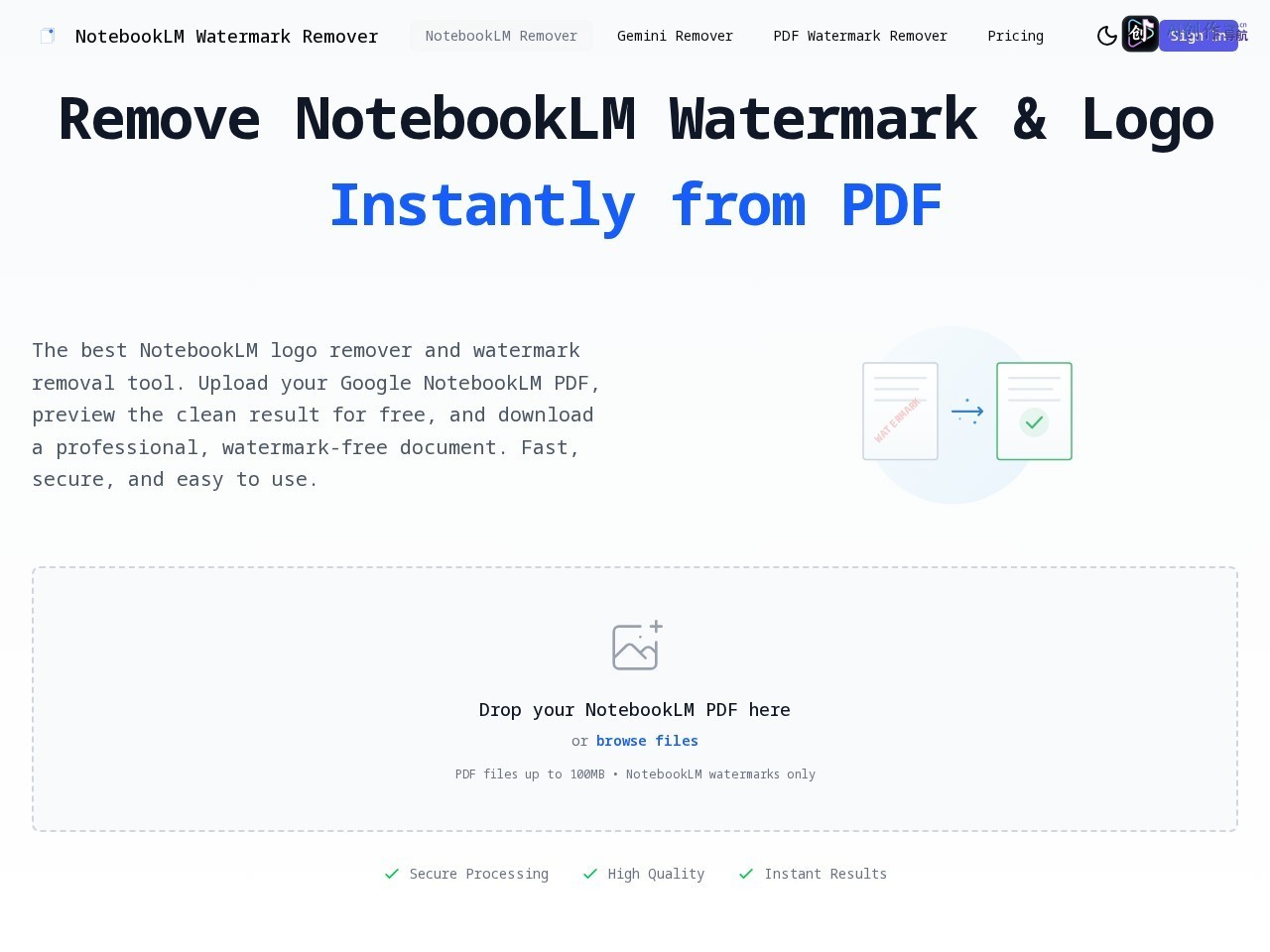 NotebookLM Watermark Remover 网站截图