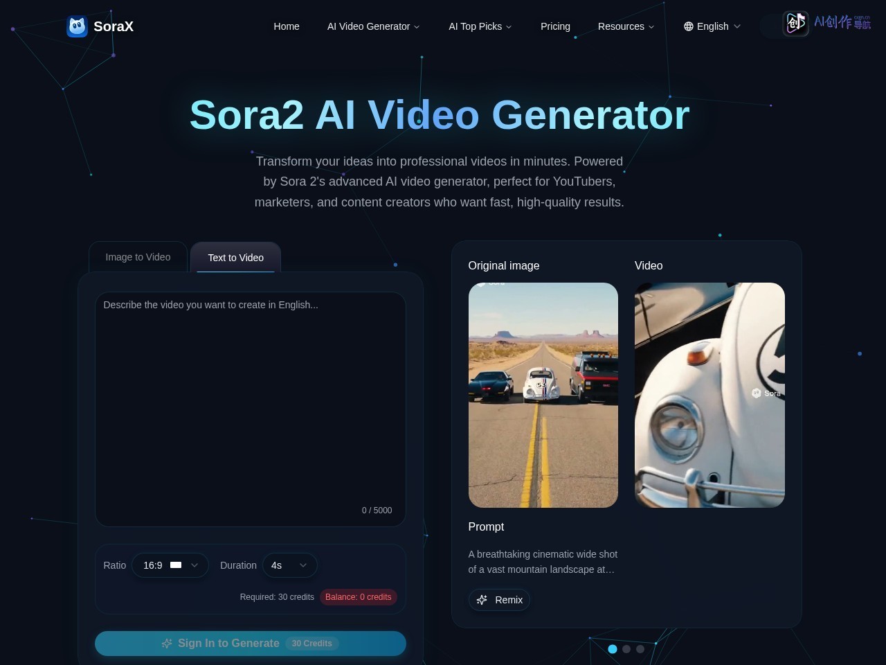 SoraX 网站截图