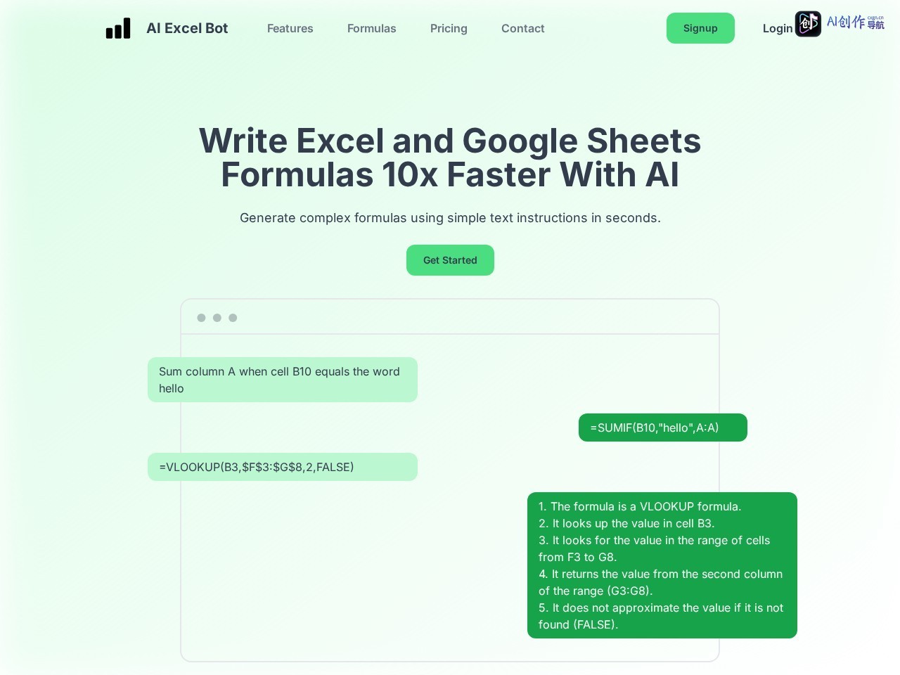 AI Excel Bot 网站截图