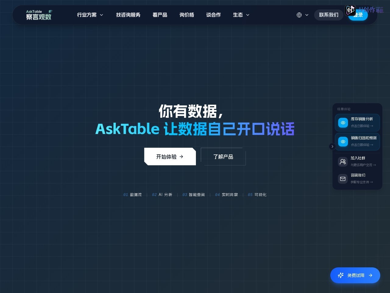 察言观数AskTable 网站截图