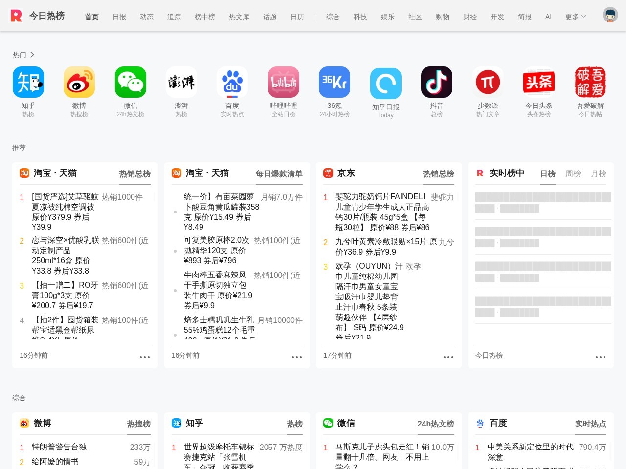 今日热榜 网站截图