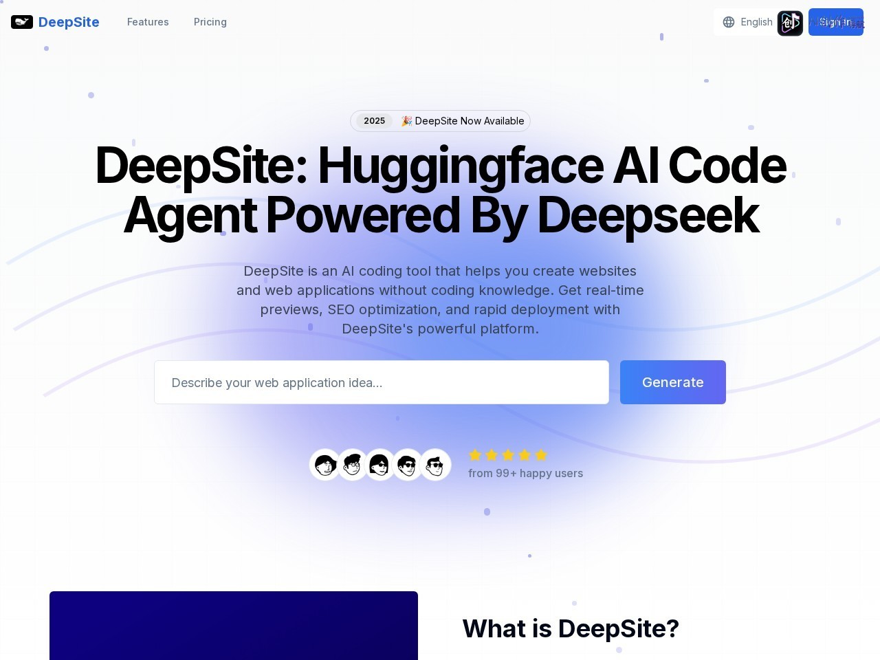 DeepSite 网站截图