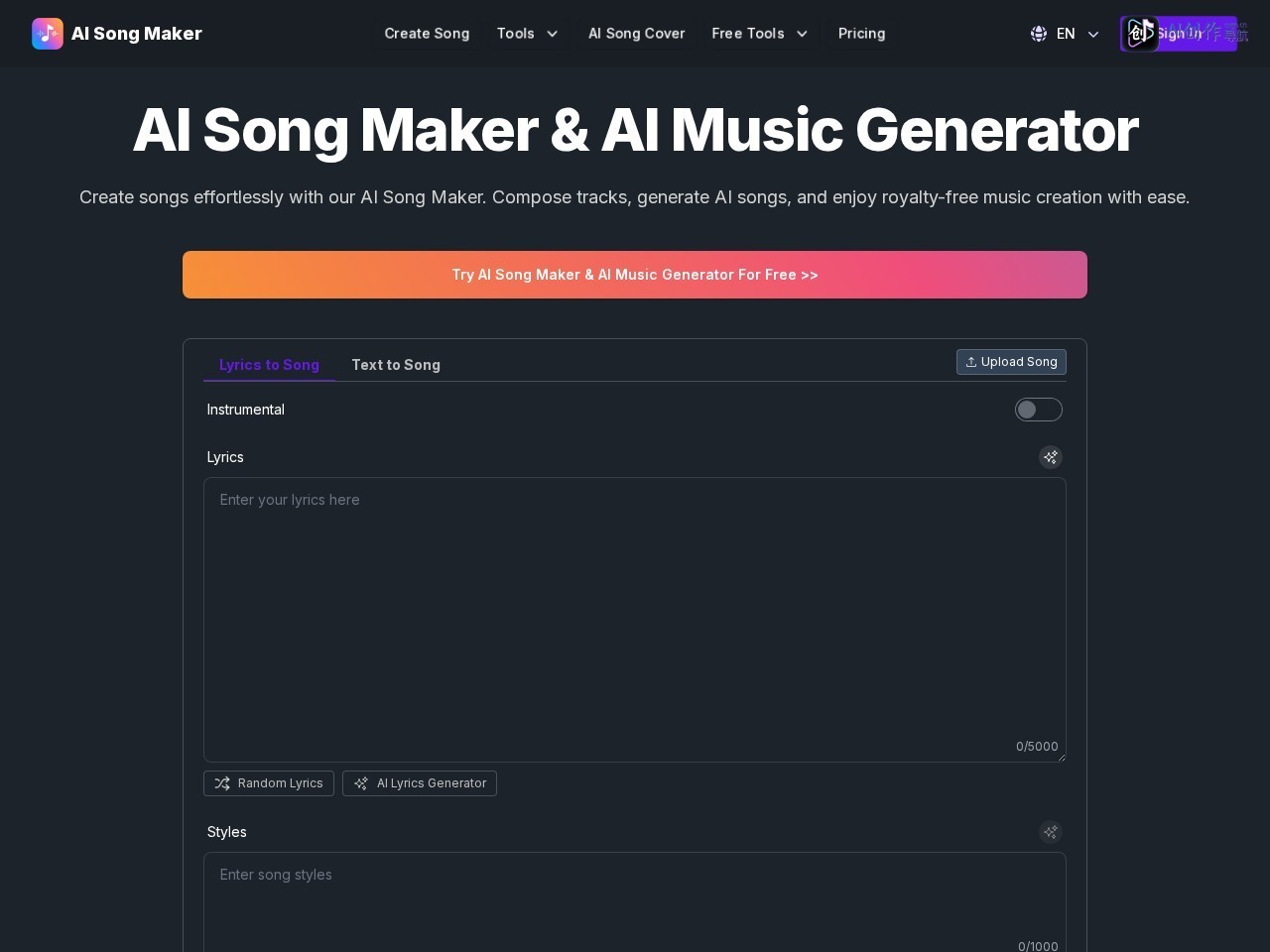 AI Song Maker 网站截图