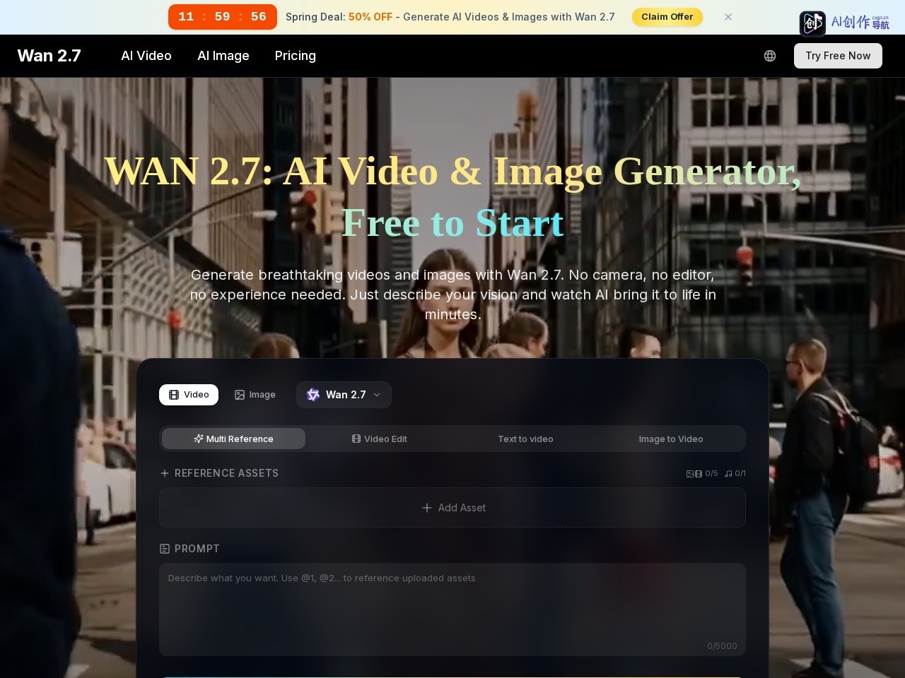 Wan 2.7 AI视频生成器 网站截图