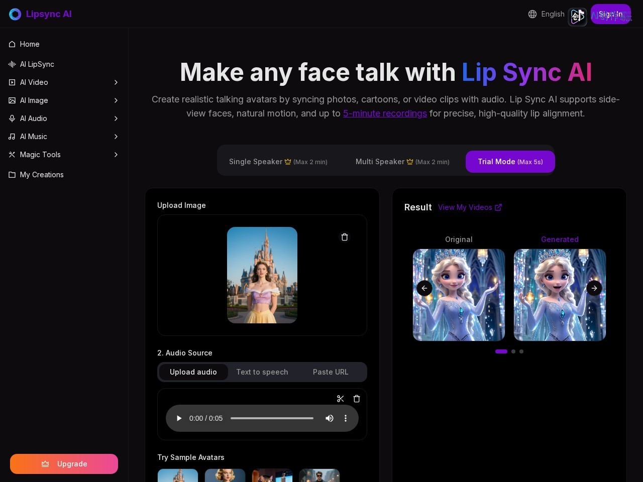 Lip Sync AI 网站截图