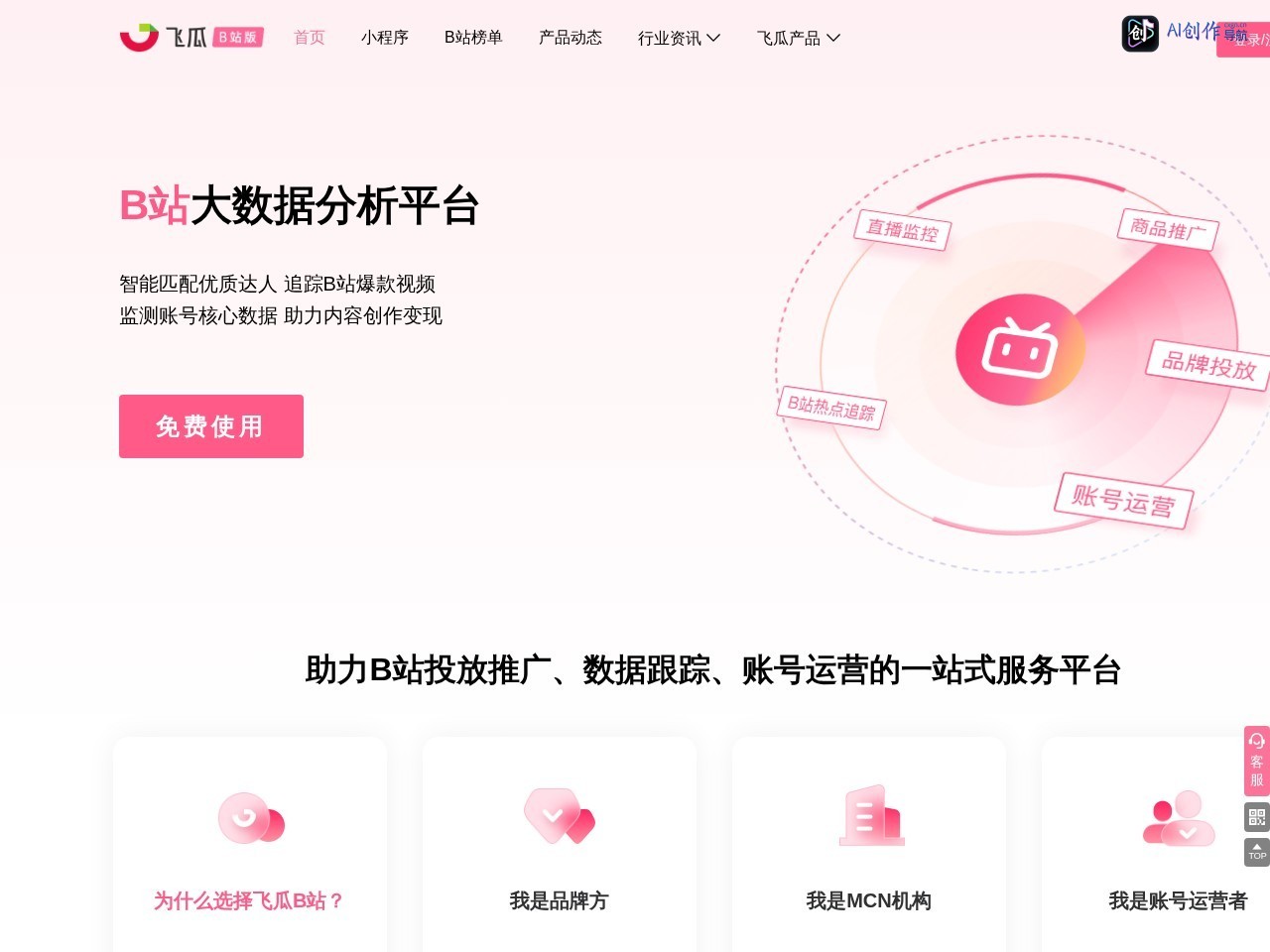 飞瓜·B站版 网站截图