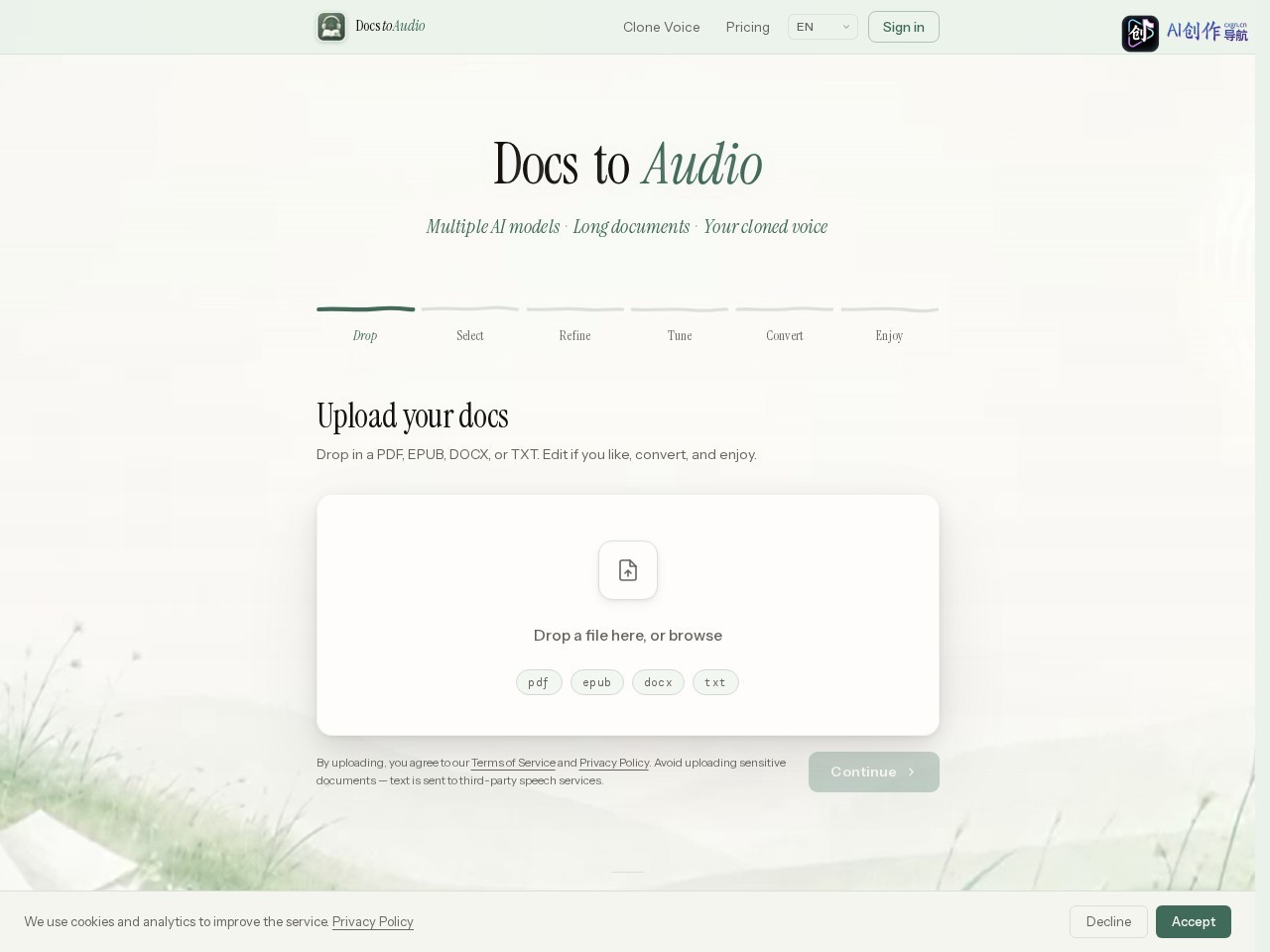 DocsToAudio 网站截图