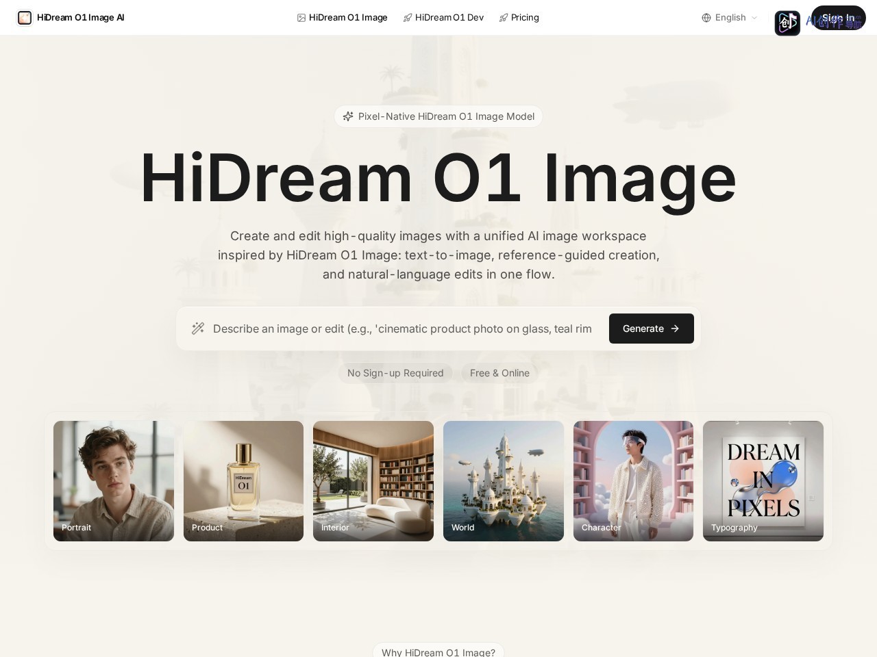 HiDream O1 Image 网站截图