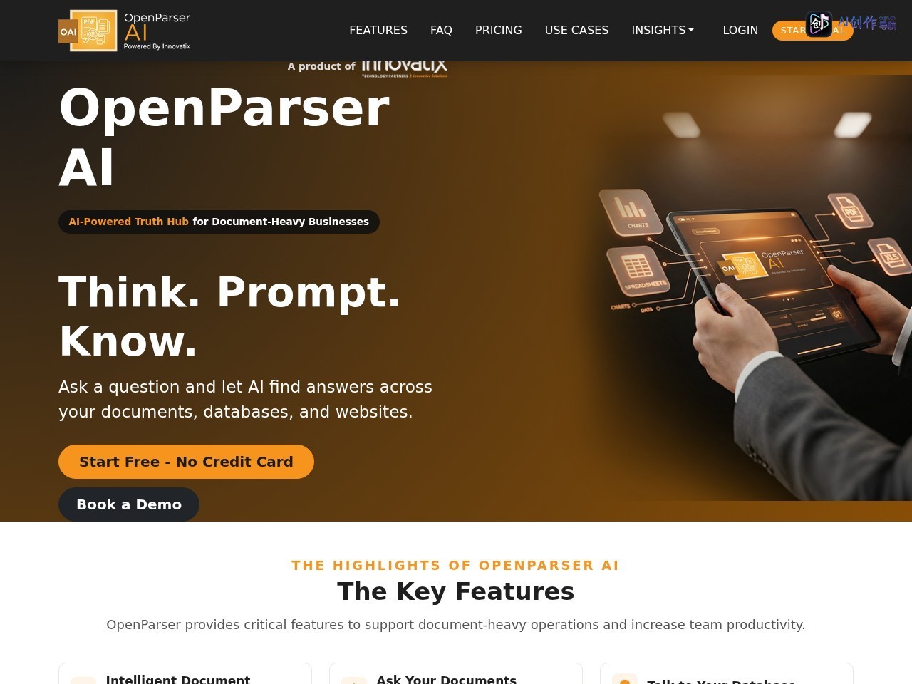OpenParser AI 网站截图