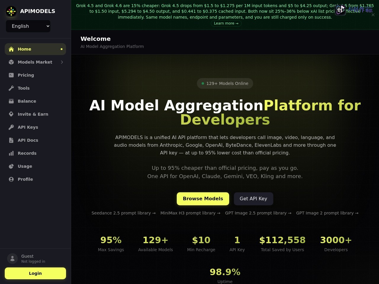 APIMODELS 网站截图