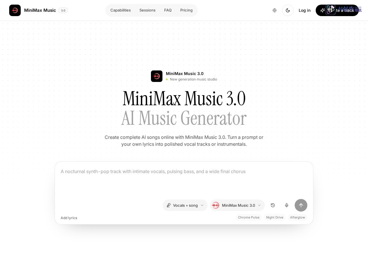 MiniMax Music 3.0 网站截图