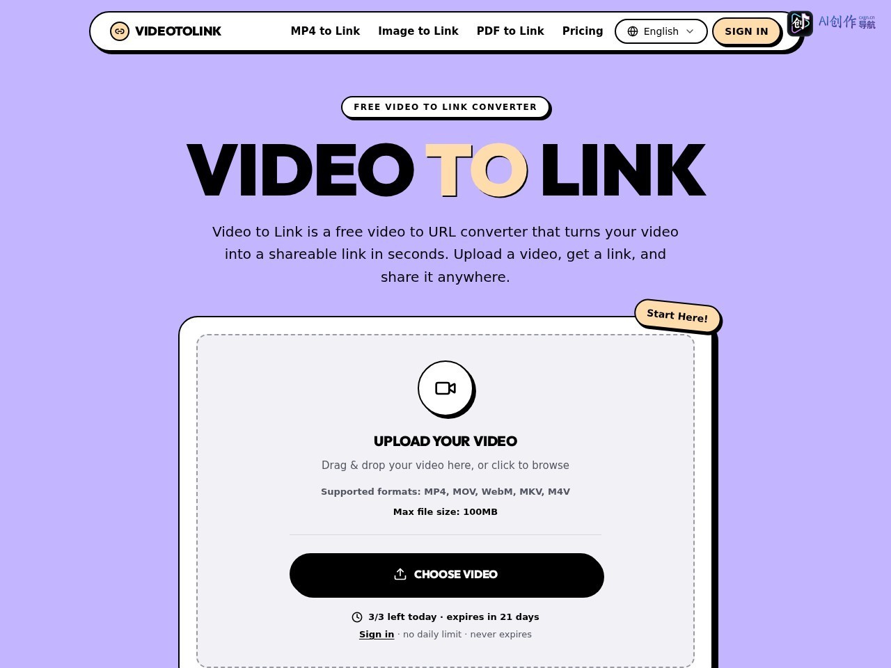 Video to Link 网站截图