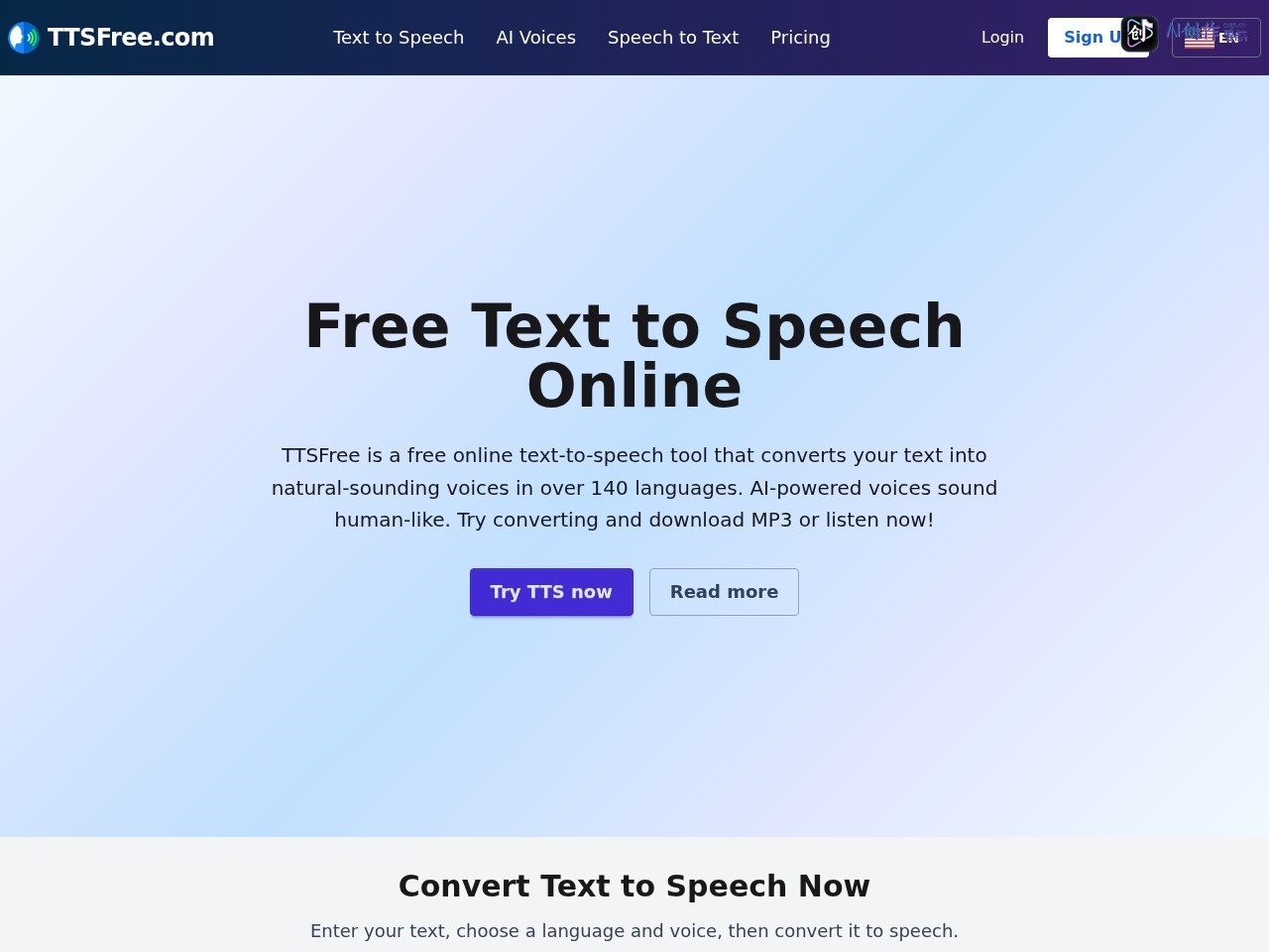 TTSFree 网站截图